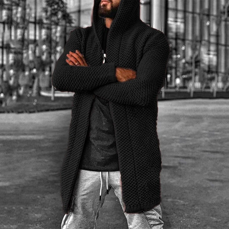 Baja Hoodie Cardigan Solid Color Hooded Turtleneck Sweater