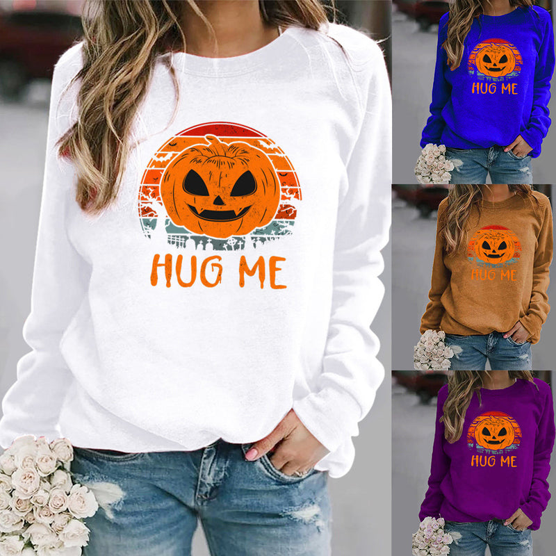 Halloween Costumes Pattern Printing Long Sleeve Crew Neck Sweater Female