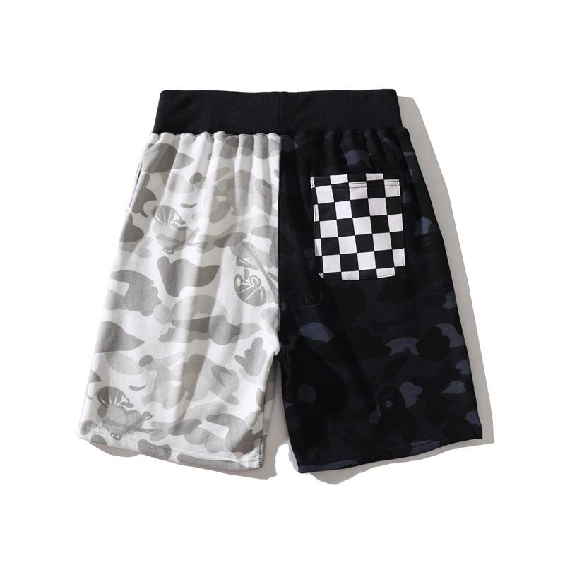Bathing Ape Shorts Shark Shorts Men's and Women's Black and White Color Matching Pants Cropped Pants
