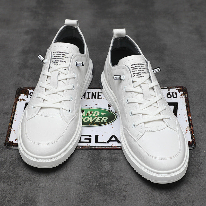 Flat Shoes Men's Shoes Spring and Autumn First Layer Cowhide Casual Leather Shoes Men's White Shoes