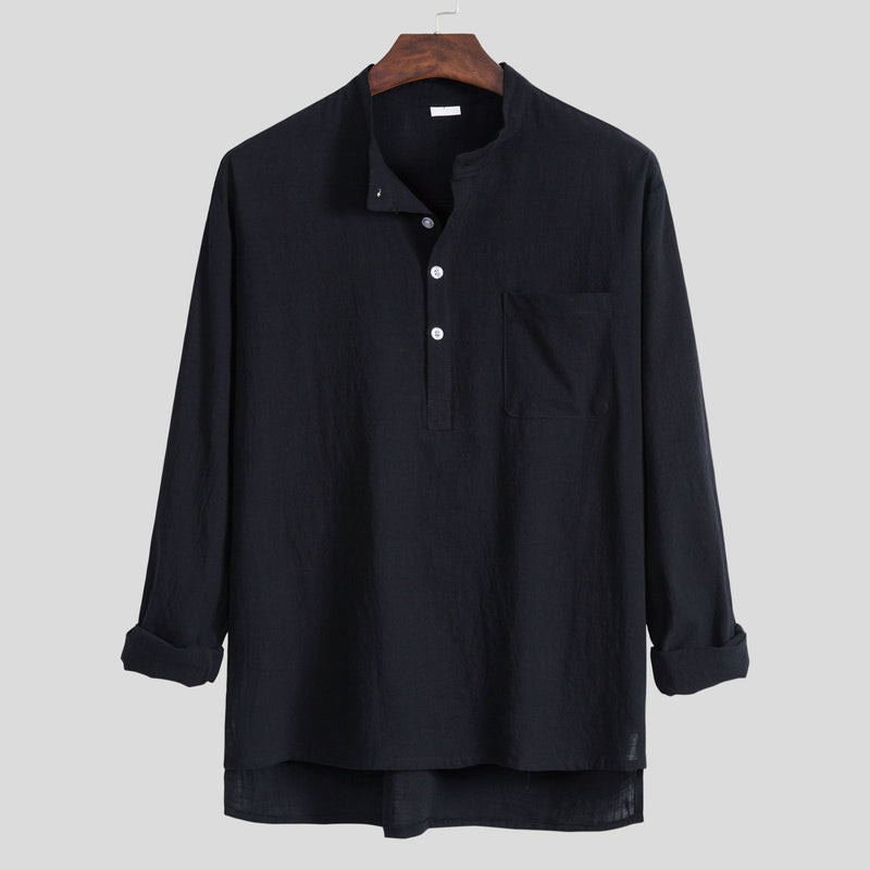 Camp Collar Shirt Stand Collar Long Sleeve Shirt