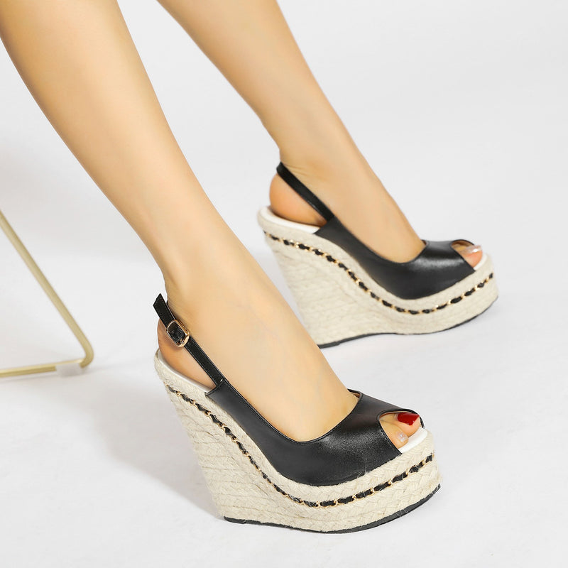 Platform Heels for Women Bohemian Beach Shoes with Buckle