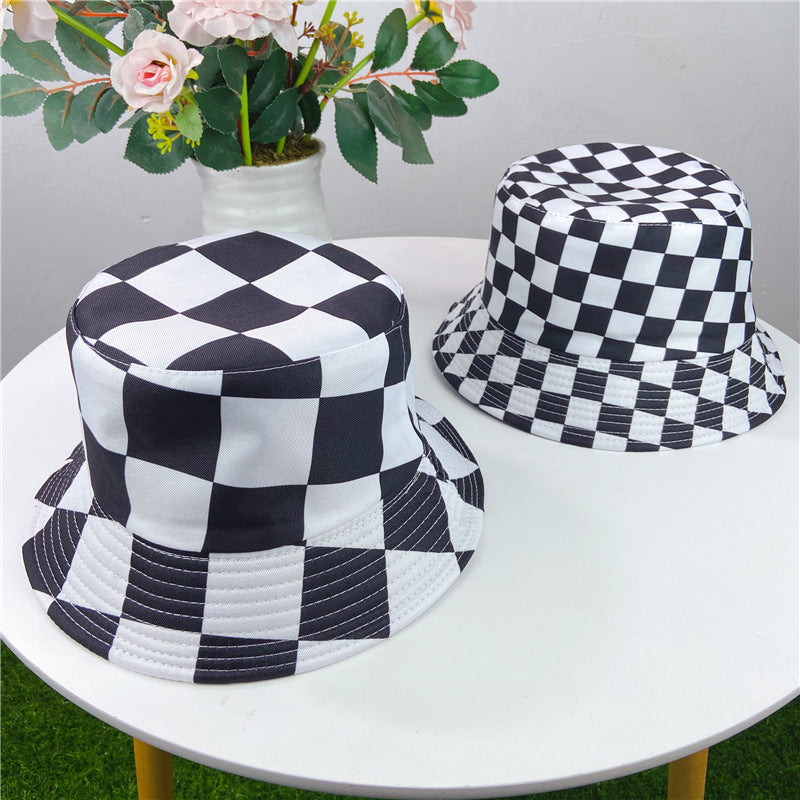 Vintage Check Bucket Hat Black and White Plaid Chessboard Checkered