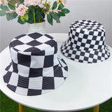 Vintage Check Bucket Hat Black and White Plaid Chessboard Checkered