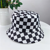 Vintage Check Bucket Hat Black and White Plaid Chessboard Checkered