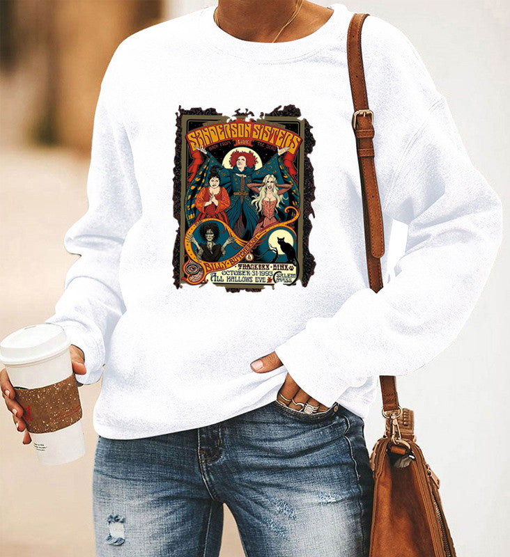 Halloween Costumes Pattern Printing Long Sleeve Crew Neck Sweater Female