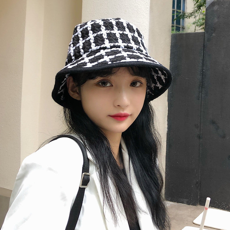 Vintage Check Bucket Hat Square Grid Big Brim Bucket Hat