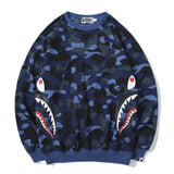 Bathing Ape Sweatshirts Fashion Brand Camouflage Shark Head Print Cotton Terry round Neck Sweater