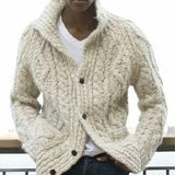 Baja Hoodie Cardigan Solid Color Polo Collar Long Sleeve Knitted Coat