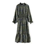Gloria Vanderbilt Stand-up Collar Puff Sleeve Long Floral
