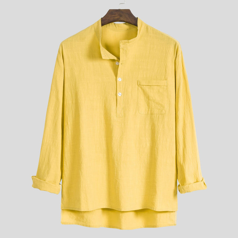 Camp Collar Shirt Stand Collar Long Sleeve Shirt