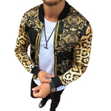 Men Winter Coats Man Fall Outfits Fall Men's Clothing Slim Leopard Print round Neck Casual Jacket Coat Men
