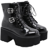 Platform Heels for Women Winter Short Women's Boots Waterproof Platform round Head Thick Bottom High Heel Front Lace-up Short Boots