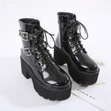 Platform Heels for Women Winter Short Women's Boots Waterproof Platform round Head Thick Bottom High Heel Front Lace-up Short Boots