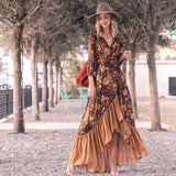 Romany Gypsy Outfits Long Sleeve Vintage Print Dress Maxi Dress