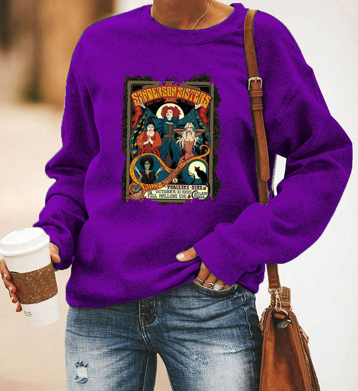 Halloween Costumes Pattern Printing Long Sleeve Crew Neck Sweater Female