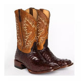 Justin Yellowstone Boots Western Cowboy Exotic Embroidered Leather Boots Mid Heel Square Toe Men'S Boots
