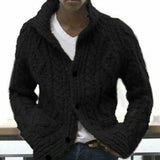 Baja Hoodie Cardigan Solid Color Polo Collar Long Sleeve Knitted Coat