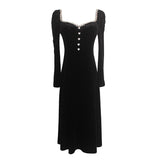 Long Sleeve Burgundy Dress Formal Autumn Winter Retro Heavy Industry Beads Dress Skirt