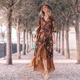 Romany Gypsy Outfits Long Sleeve Vintage Print Dress Maxi Dress