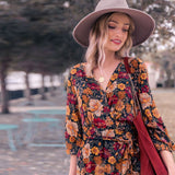 Romany Gypsy Outfits Long Sleeve Vintage Print Dress Maxi Dress