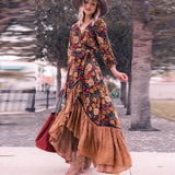 Romany Gypsy Outfits Long Sleeve Vintage Print Dress Maxi Dress
