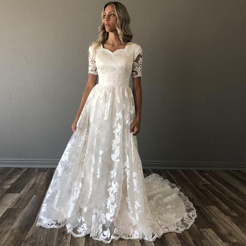 See through Wedding Dress Wedding Dress Formal Dress Sexy Short Sleeve Formal Dress