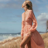 Emerald Green Dress V-neck Dress Waist Pleated Loose Temperament Long Sleeve