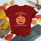 Halloween Costumes Pumpkin Print Pattern Short Sleeve T-shirt for Women