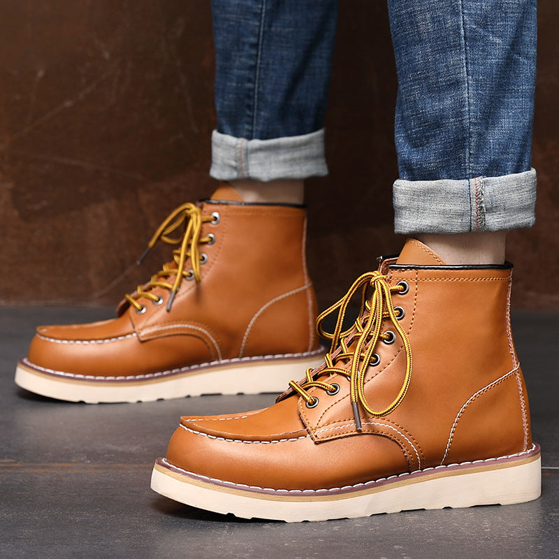 Men's Boots Work Boot Men Casual Hiking Boots Men Casual Solid Color Leather