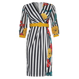 African Women's Wear Striped Multicolor Flower Print Dress African Dashiki Ankara Styles Dress