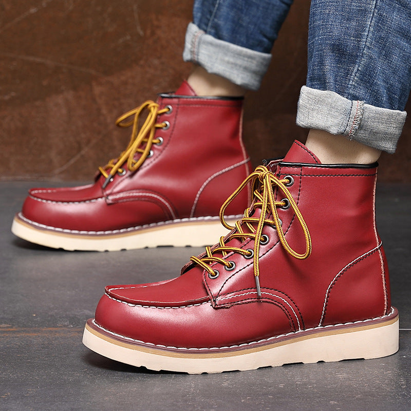 Men's Boots Work Boot Men Casual Hiking Boots Men Casual Solid Color Leather