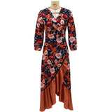 Romany Gypsy Outfits Long Sleeve Vintage Print Dress Maxi Dress