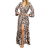 Kendall Jenner Wedding Guest Dress Autumn and Winter Long Sleeve Tied V-neck Printing