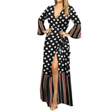 Kendall Jenner Wedding Guest Dress Autumn and Winter Long Sleeve Tied V-neck Printing
