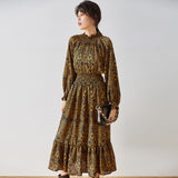 Gloria Vanderbilt Stand-up Collar Puff Sleeve Long Floral