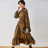 Gloria Vanderbilt Stand-up Collar Puff Sleeve Long Floral