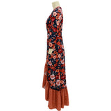 Romany Gypsy Outfits Long Sleeve Vintage Print Dress Maxi Dress