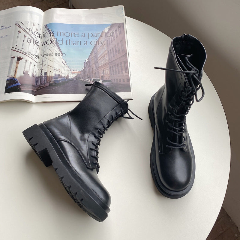 Platform Heels for Women Black Short Boots