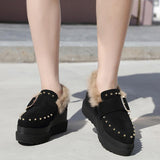 Platform Heels for Women Fleece-Lined Rivet Shoes