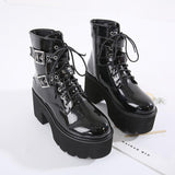 Platform Heels for Women Winter round Head Thick Bottom High Heel Front Lace-up Women's Ankle Boots