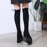 Platform Heels for Women Autumn and Winter Platform Muffin Slingback Stretch Boots Height Increasing Insole Long Boots
