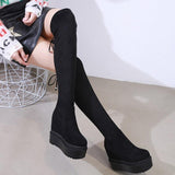 Platform Heels for Women Autumn and Winter Platform Muffin Slingback Stretch Boots Height Increasing Insole Long Boots