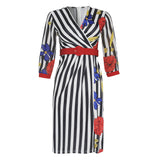 African Women's Wear Striped Multicolor Flower Print Dress African Dashiki Ankara Styles Dress