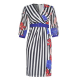 African Women's Wear Striped Multicolor Flower Print Dress African Dashiki Ankara Styles Dress