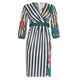 African Women's Wear Striped Multicolor Flower Print Dress African Dashiki Ankara Styles Dress