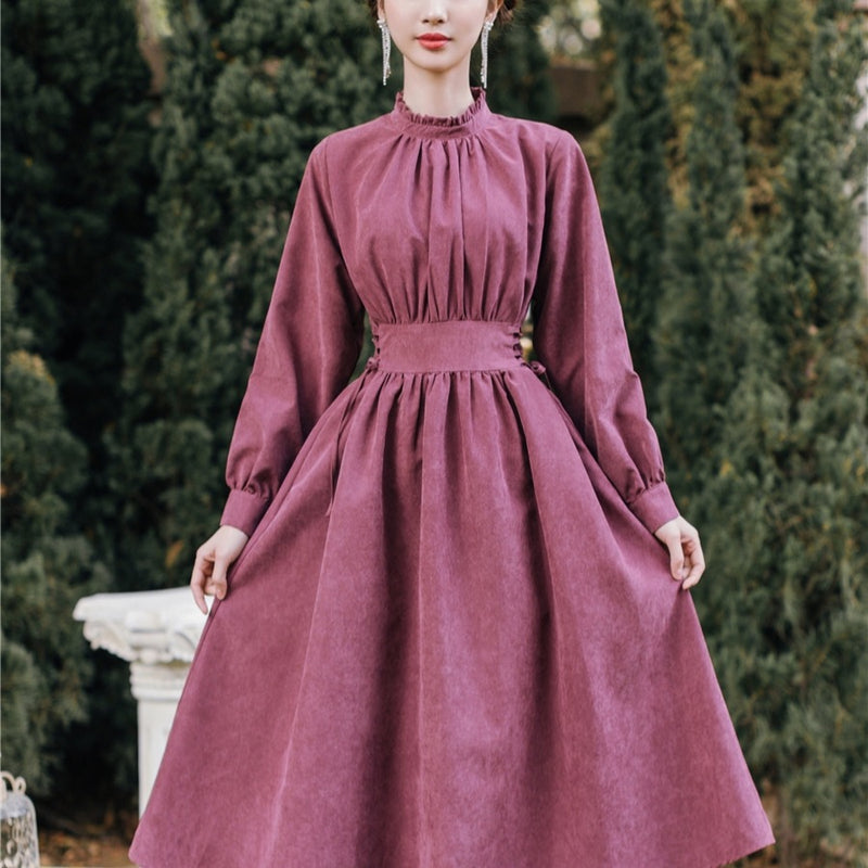 MIDI Mauve Cocktail Dress Vintage Purple Dress Spring and Autumn Gentle