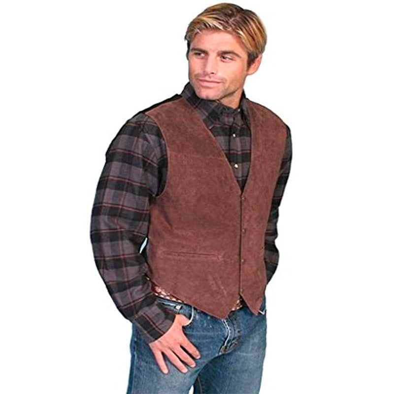 Mens Dress Vests Men's Solid Color and V-neck Single-Breasted Slim Fit Fashion Vest Man