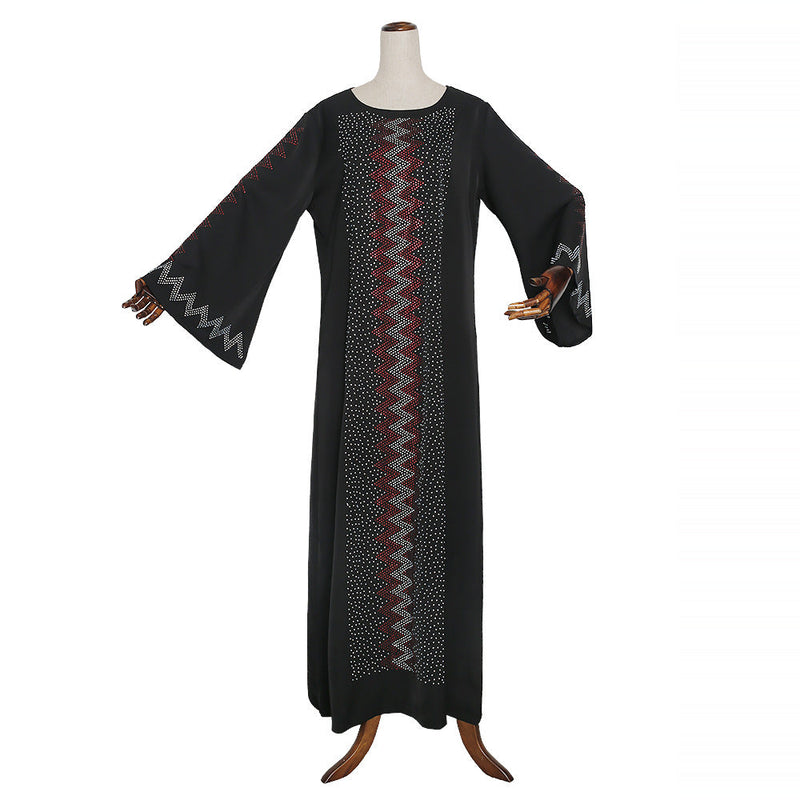 African Women's Wear round-Neck Flared Sleeves Solid Color Wave Dress African Dashiki Ankara Styles Dress