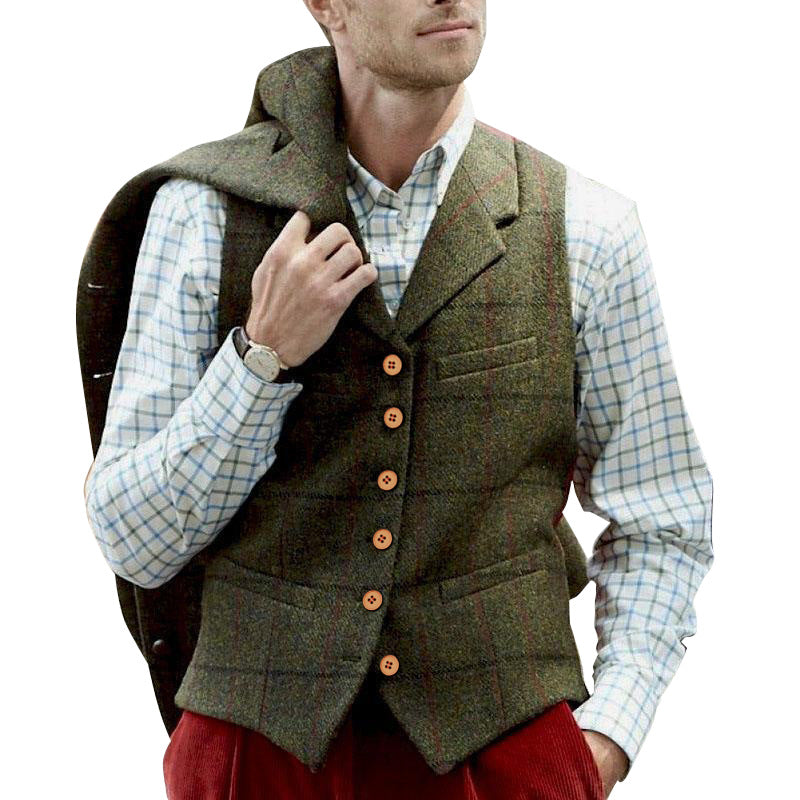 Mens Dress Vests Men's Suit Collar Multi-Pocket Solid Color Vest Man